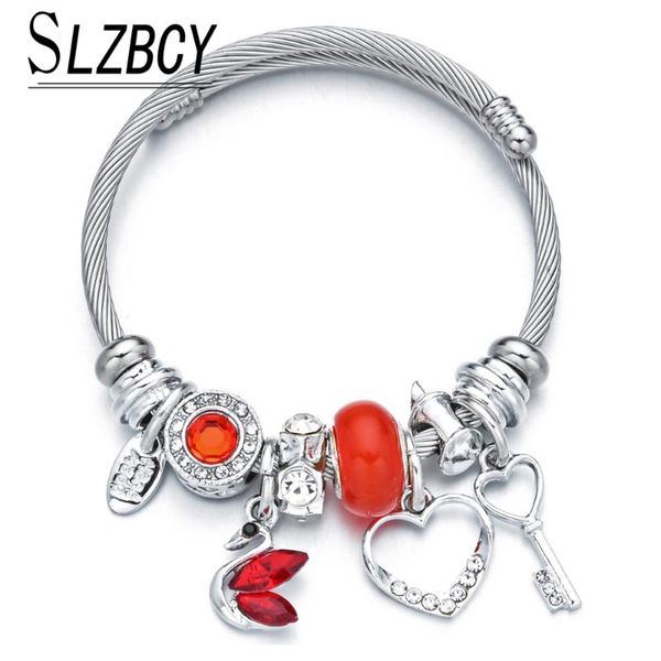 

new stainless steel heart key charm open adjustable bracelets bangles for women silver color metal rhinestone pulseira jewelry, Black