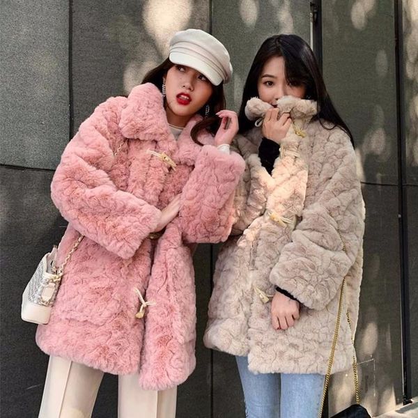 

2020 winter warm fur coat female long women faux fur overcoat pressed flowers female women jacket, Black