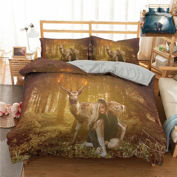 

modern microfiber bedding sets 3d digital printing elephant 2/3pcs pillowcases with duvet cover set for home luxury textiles