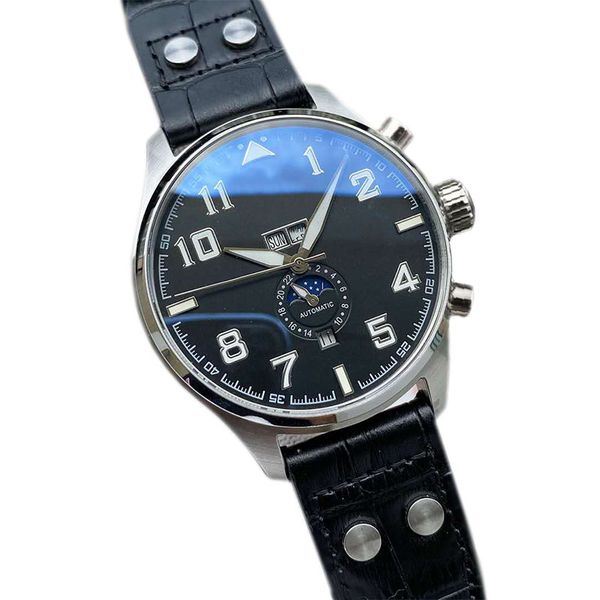 

multi-function automatic mechanical pilot midnight black dial mens watches 43mm fashion military man sport wristwatches clock, Slivery;brown