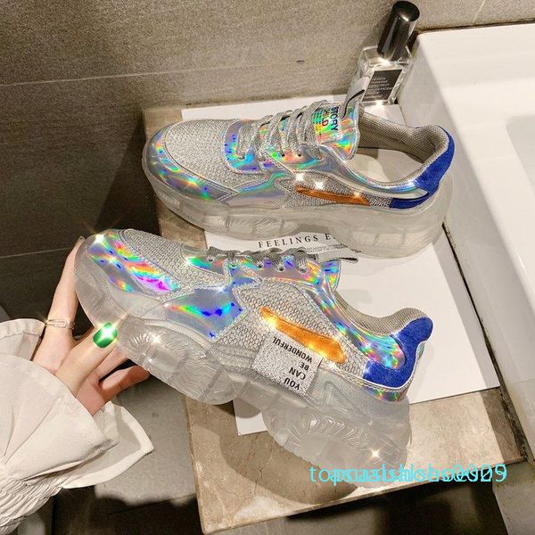 

1laser dad shoes female new dazzle color crystal platform ins tide smart smoked shoes web celebrity jelly casual women shoes t05, Black