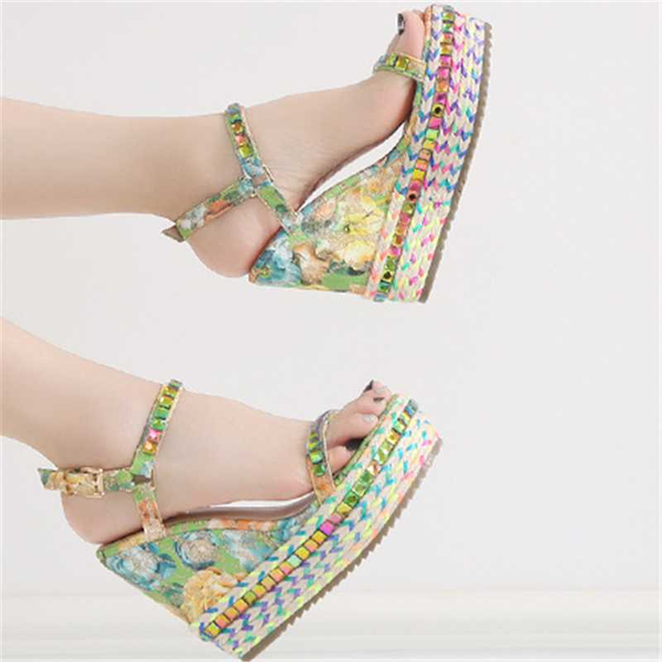 

summer fashion trend women's sandals thicknes high heel bottom korean casual breathable sports women's beach sequins sandals, Black