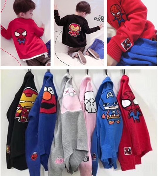 

smsiv autumn and winter 19 new boys' and children's league of heroes knitted cardigan sesame street embroidered coat embroidered s, Blue