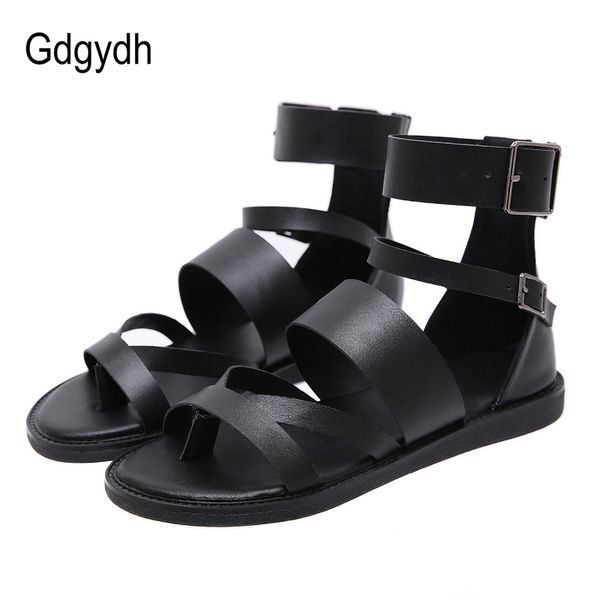 

gdgydh roman casual gladiator sandal lady beach shoes flip flops women flat shoes for summer bakc zipper and high quality, Black