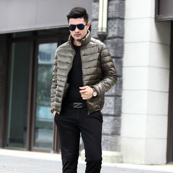 

новый ультра-тонкий пальто мужской стенд воротник плюс размер пальто пуховик короткий легкий пуховик моды, Black