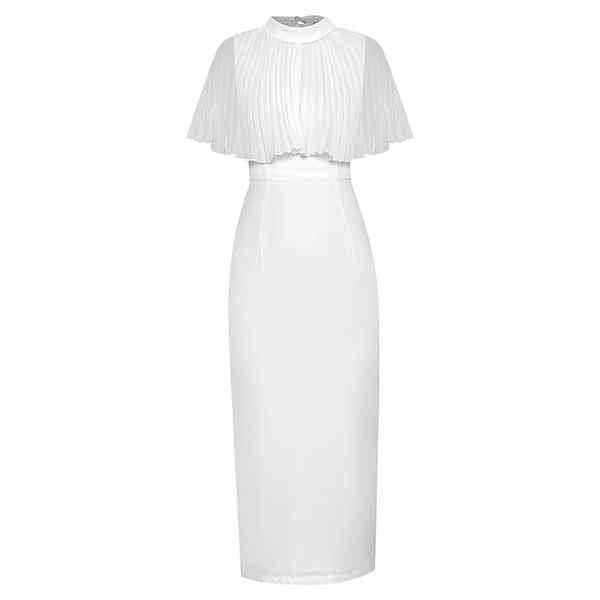 

women clothing summer outfits two piece dresses pleated white cloak + o-neck sleeveless calf-length tight bodycon pencil dress, Black;gray