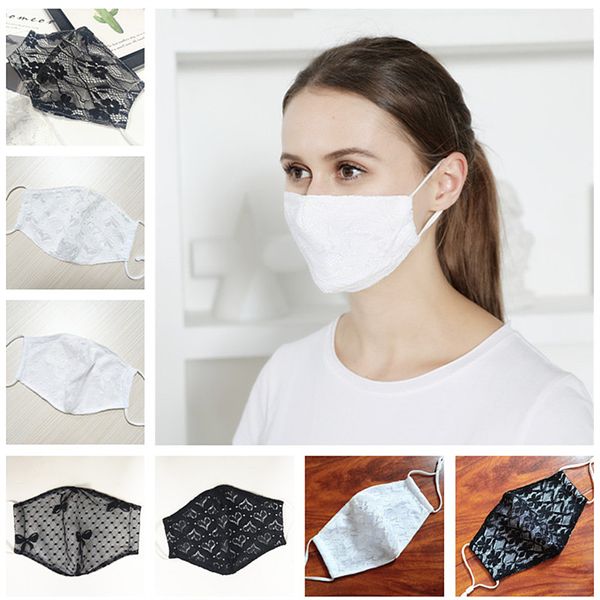 

fashion women face mask summer lace ornament double layers covers protective dustproof cotton masks outdoors breathable masks sale, Blue