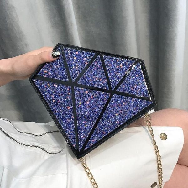 

women fashion diamond shape bag laser day clutches sequin bag geometric pearl casual clutch shoulder bags