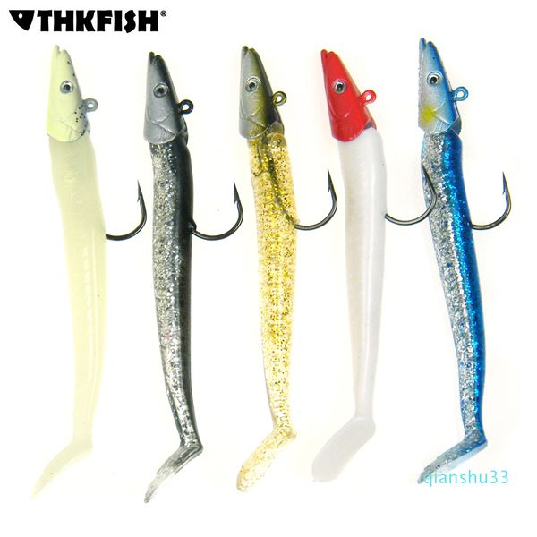 

fashion-5pcs 12cm 21g fishing lures sinking pencil shaped jig fish head fishing soft lure artificial bait with hooks 5 color