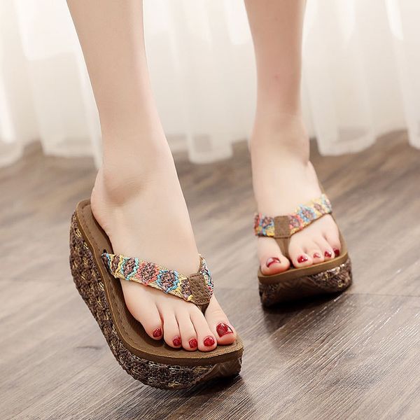 

2019 new high heel seaside and slippers leisure vacation sandals women's summer fashion outdoor wear non-slip sandals foot slippers