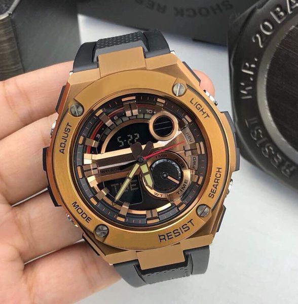 

2020 trending wholesale men sport watch multifunctional led analog double display clock rubber strap original shockproof hour, Slivery;brown