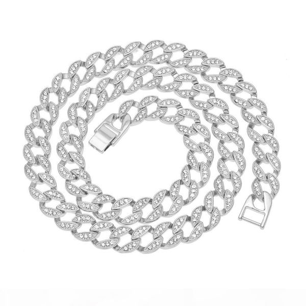 

hip hop bling iced out сымитированный алмазные 15мм 18-30inches кубинский звено цепи ожерелье золота серебряные ювелирные изделия, Silver