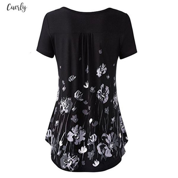 

stylish bar womens blouses and summer autumn printed v neck button front pleated flared comfy loose tunic long, White