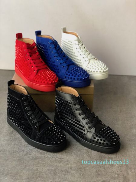 

2019 designer sneakers junior suede studded spikes shoes flat trainers red bottom shoes high silver spiked men shoes t12, Black