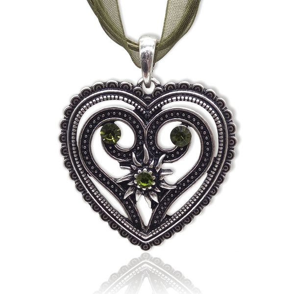 

qidiehua zinc alloy heart pendant necklace multicolor rhinestone&ribbon cord charm choker women edelweiss statement necklace, Silver