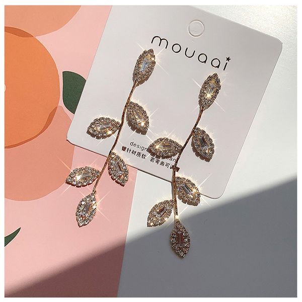 

lxoen marquise cut flower zirconia crystal long drop earrings for women shiny leaf cz stone bridal wedding jewelry, Silver