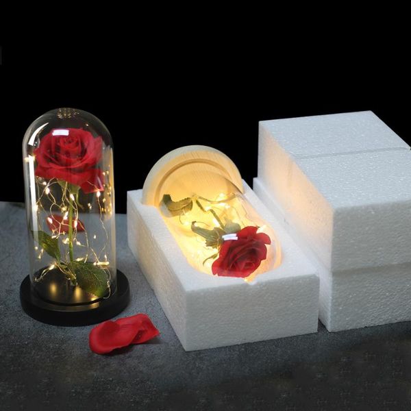 

dropshipping red rose in a glass dome with led light wooden base for valentine's christmas day gift