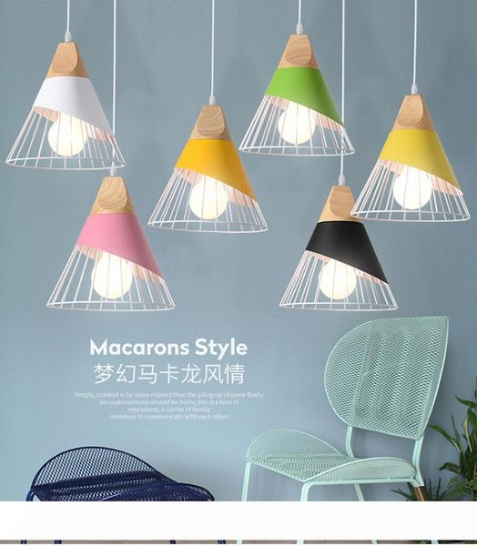 

modern iron creative painted pendant lamp e27 led multicolor wood pendant lights fixture for bedroom restaurant foyer l