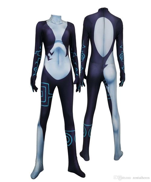 

women kids twilight princess midna cosplay costume lycar spandex superhero zentai party bodysuit jumpsuit, Black;red