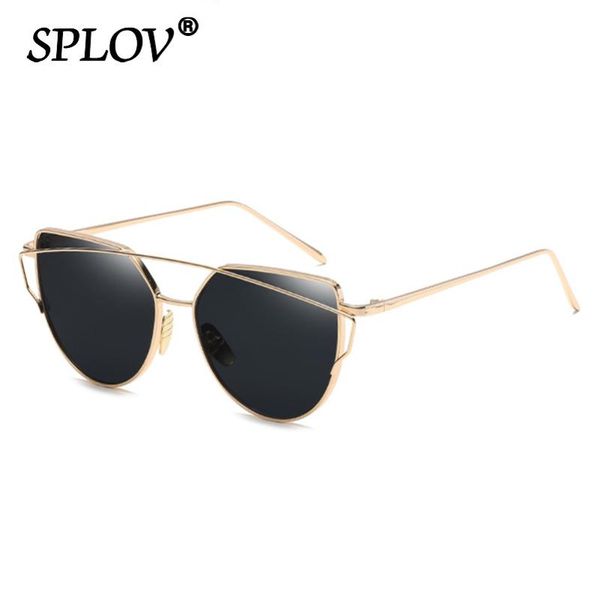 

luxury cateye sunglasses women brand designer mirror sun glasses vintage rose gold cat eye fashion female eyewear, White;black