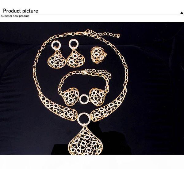 

мода африканские невесты свадебный костюм 18k позолоченные заявление кристалл rhinestone женщин браслет ожерелье себе кольцевые наборы ювели, Black