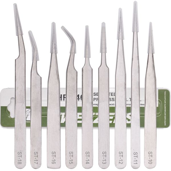 

green package st - 10 11 12 13 14 15 16 17 18 silver nipper 1.5mm stainless steel tweezers repair tools 120pcs/lot