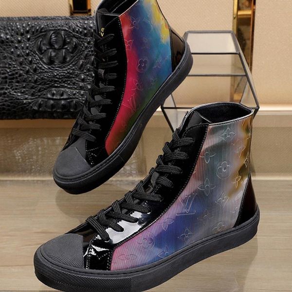 

tattoo sneaker boot men shoes breathable footwears high lace -up sports fashion men boots outdoor walking luxury sneakers, Black