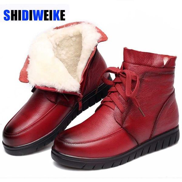 

2020 женщины snow boots vintage натуральная кожа натуральная шерсть меха зима теплая ботильоны для женщин плоский мать обувь размер 41 ab815, Black