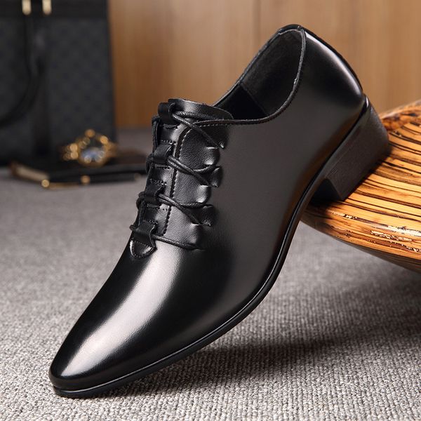 

whoholl 2020 new men dress shoes formal shoes men's handmade business wedding big size patent leather lace-up male, Black