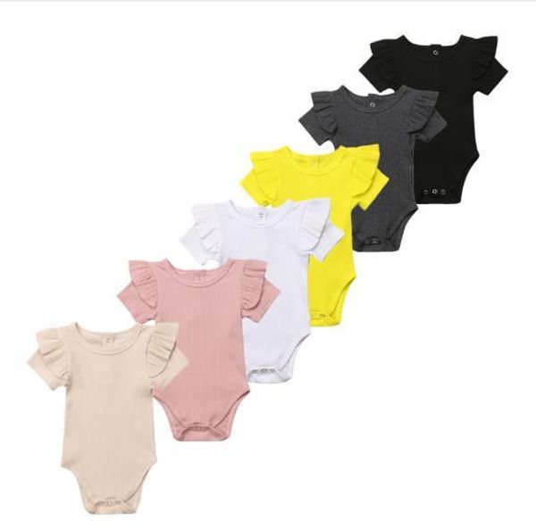 

organic cotton baby girl clothes summer new double gauze kids ruffle romper jumpsuit headband dusty pink playsuit for newbor0-2t t200728, Blue