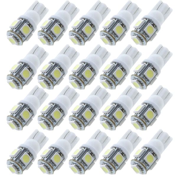 

20pcs t10 5smd 5050 led light bulb w5w 2825 158 192 168 white wedge side light