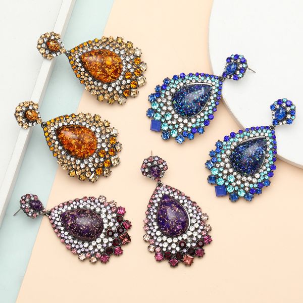 

earrings exaggerated super-flash drop-shaped resin rhinestone diamond earrings female national style ear accessories, Golden