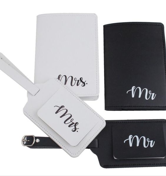 

dhl50sets 2020 new mr&mrs letter passport card holders set white black passpprt bag+ luggage tag, Brown;gray
