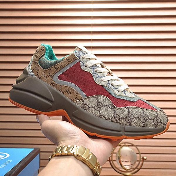 

2020 mens rhyton sneaker sports shoes designer fashion luxury trendy platform walking trainers athletic lace up drop ship zapatos de hombre, Black