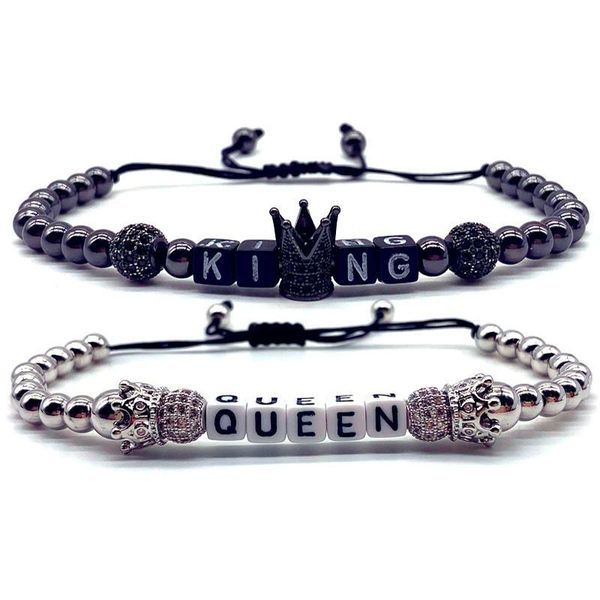 

2020 new fashion king queen couple distance bracelet for men women royal crown braided macrame men women charm bracelet jewelry, Golden;silver