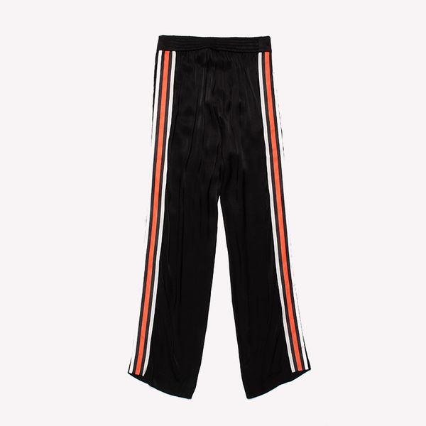 

women black wide-leg trousers summer high-waisted straight mop floor trousers thin lengthened elastic, Black;white