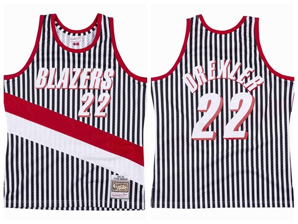 

men portland trail blazers clyde drexler 22 road mitchell & ness 1991-92 hardwoods classics authentic jersey, Black;red
