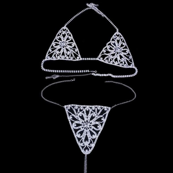 

цепной новый дизайн женщин цветка rhinestone сексуальное тело bra harness ожерелье кристалл нижнее белье живота тела цепи ювелирные изделия, Silver