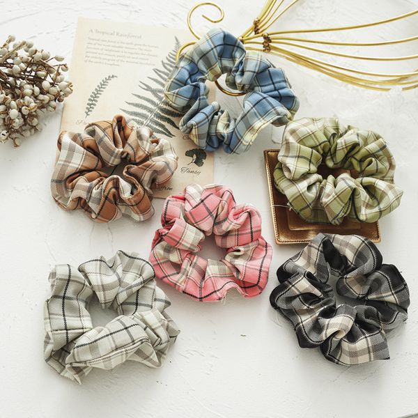 

girls version plaid scrunchie children hair ring hair holderins elastic hairbands hair jewelry large intestine scrunchie hairband s324, Slivery;white