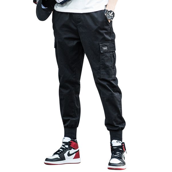 

men's pants 2021 casual pure cotton trend solid color male fund leisure elastic force overalls trousers, Black