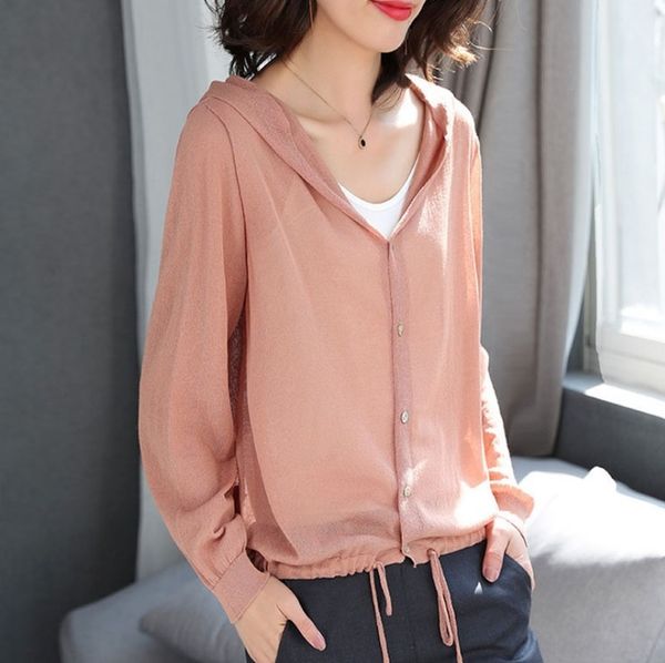 

long coat sweater sleeve hooded sweater women's new loose women's sunscreen thin cardigan coat, White