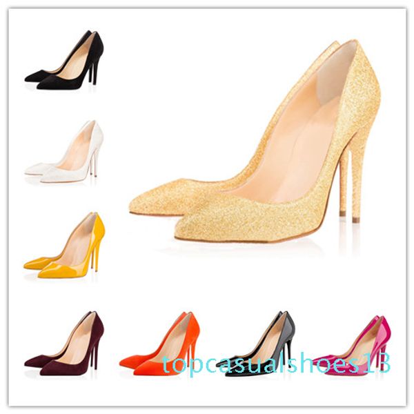 

fashion luxury designer women shoes red bottom high heels 8cm 10cm 12cm nude black red leather pointed toes pump dress shoes t13