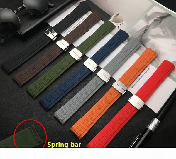 

21mm black red green silicone rubber watchband for strap for aquanaut series 5164a 5167a watch band spring bar, Black;brown