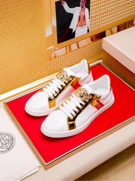 

2020k limited edition medusa тисненой кожи мужских low-top lace up повседневная обувь, лидирующая мода открытой спортивная обувь, размер: 38, Black