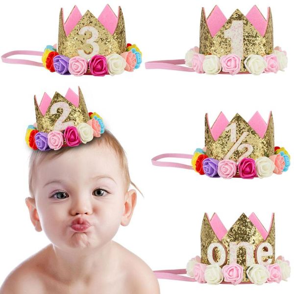 

lovely kids baby party hair band lace letter flower crown shiny headband fake hat birthday age accessories headwear, Slivery;white