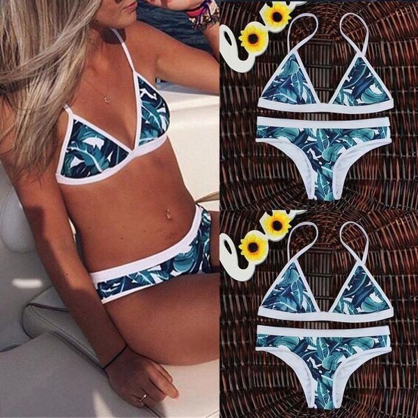 

swimwear women 2020 leaf printed bikini set swimsuit push up padded bra swiming suit maio feminino praia yy14, White;black