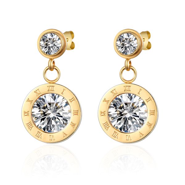 

fashion brand jewelry cute zircon drop earrings titanium steel roman numerals earrings for women valentine gift, Silver