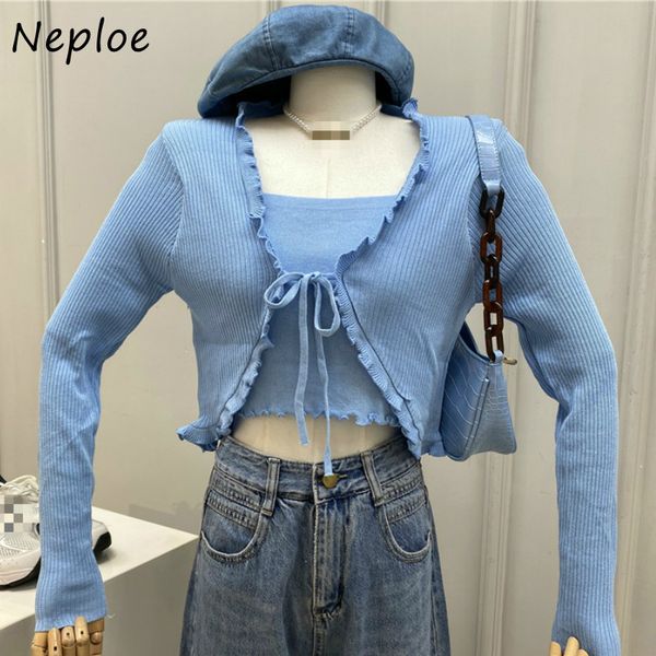 

women's sweaters neploe 2021 lace-up ladies knitted sweater autumn v-neck long sleeve pullover fashion chic solid color women 1f551, White;black