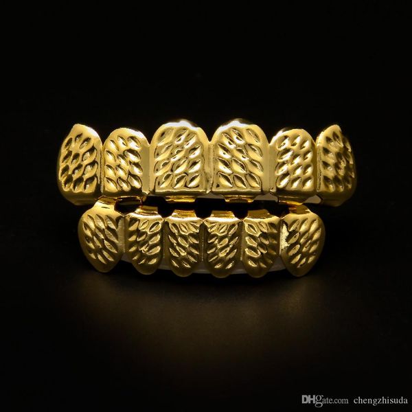 

new real silver gold plated iced out hip hop teeth for mouth grillz caps & bottom grill set vampire teeth halloween, Black