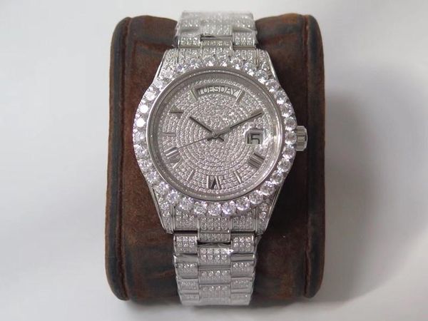 

mens watch 904l diamond watch reloj de lujo 2836 movement watches week calendar double time automatic montre de luxe v1, Slivery;brown